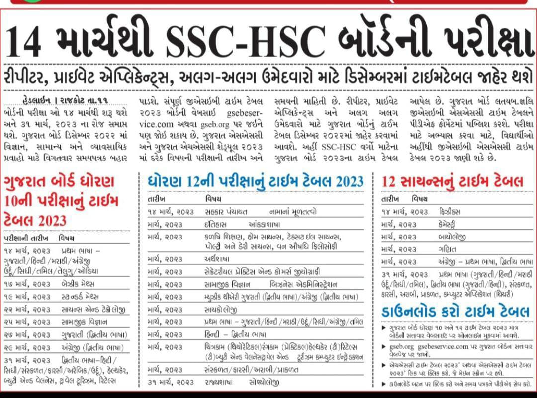 SSC Exam time table 2023